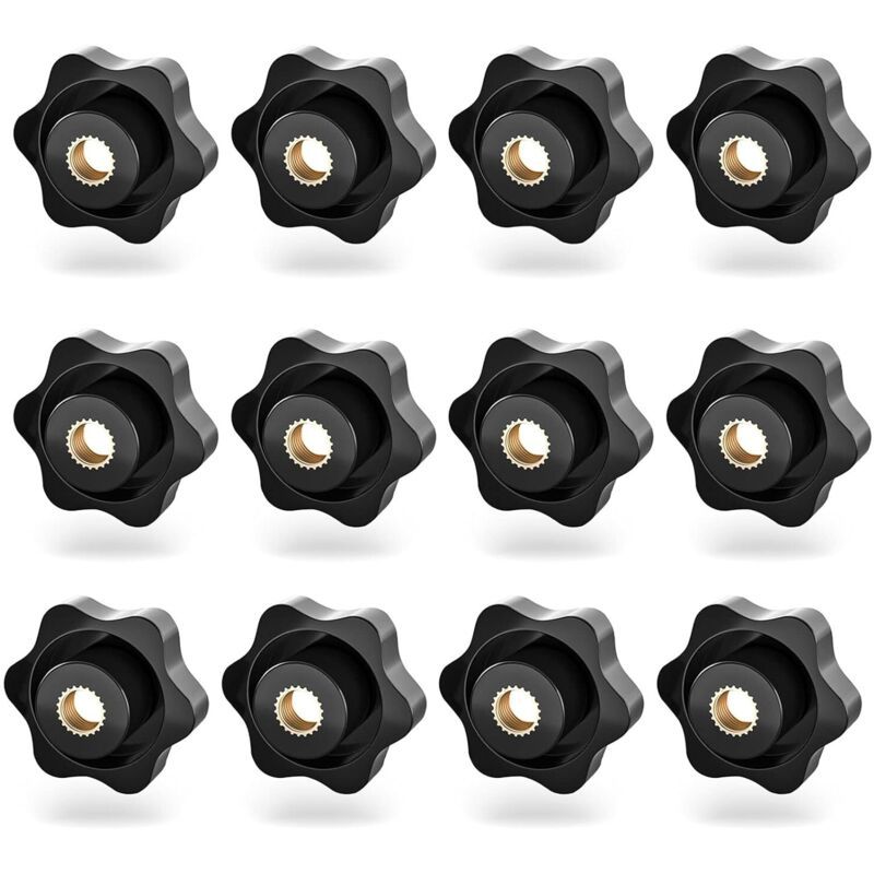 12x Plastic Star Knob Nuts M8 Internal Thread Handle Screws Black