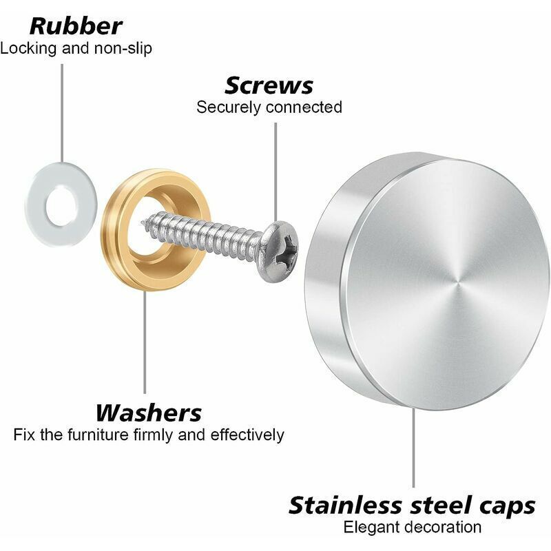 12x Stainless Steel Mirror Cover Screws 16mm Decorative Cap Screws
