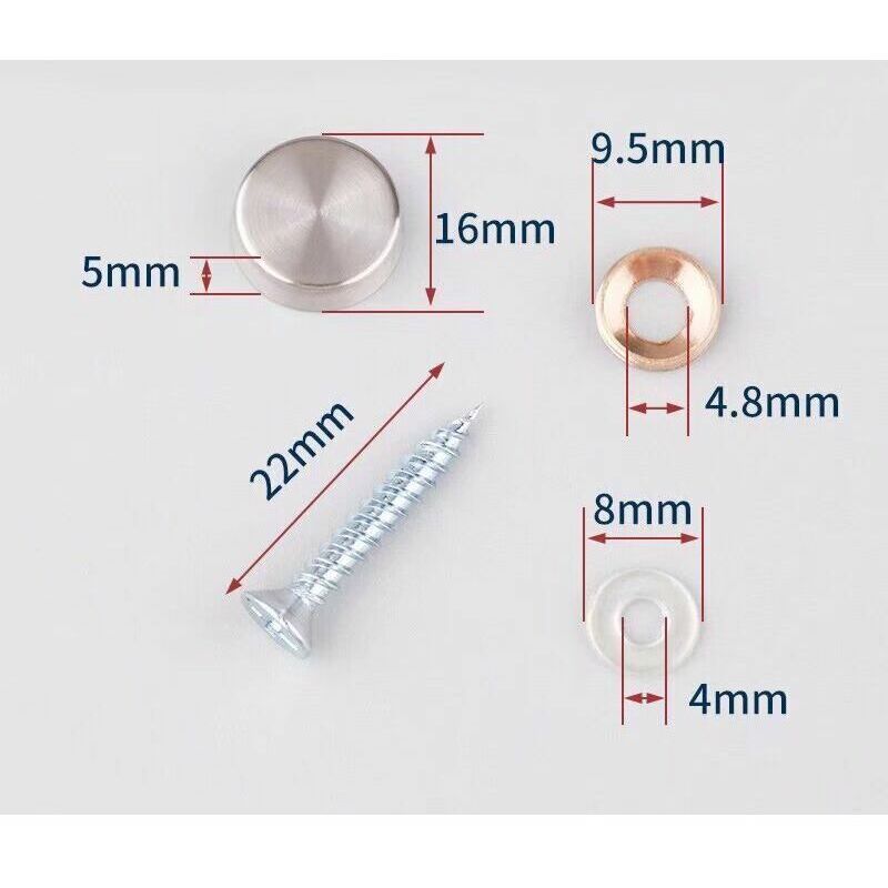 12x Stainless Steel Mirror Cover Screws 16mm Decorative Cap Screws