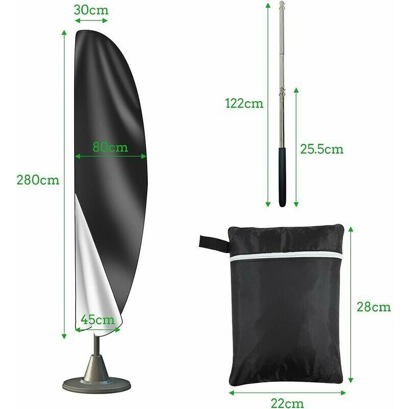 Cover of Parasol with Fermeture Eclair of 1, 280x30 and 80 and ., of Long with Rod Telescopique, 3m, 4m, 45cm