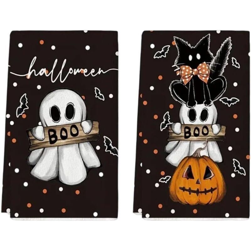 2x Halloween Kitchen Tea Towels Home Dining Table Decoration Dish Towels