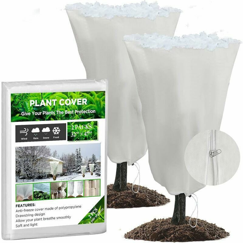 2x Plant Frost Protection Covers Winter Fleece Bags Garden 80x120cm