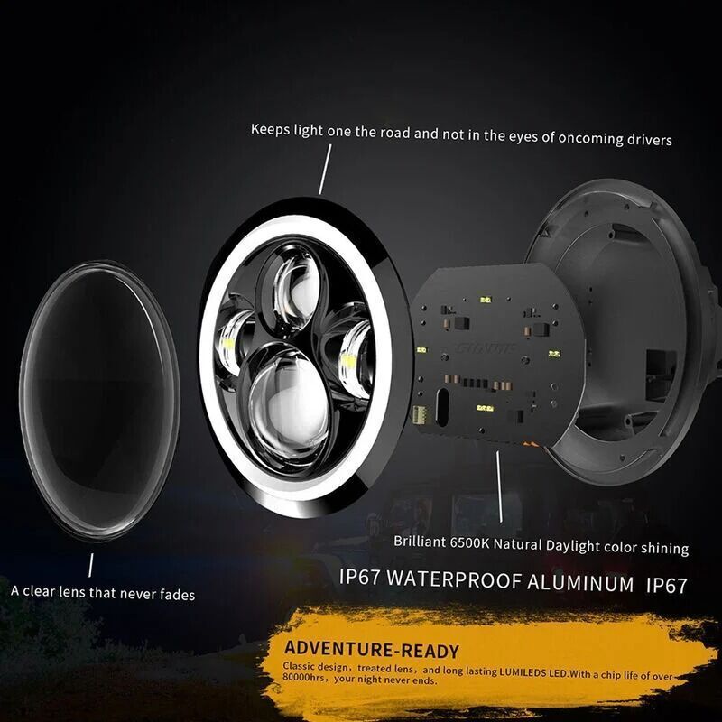 LED Headlight 7 Inch Round 150W H4 H13 6500K Waterproof Low Beam
