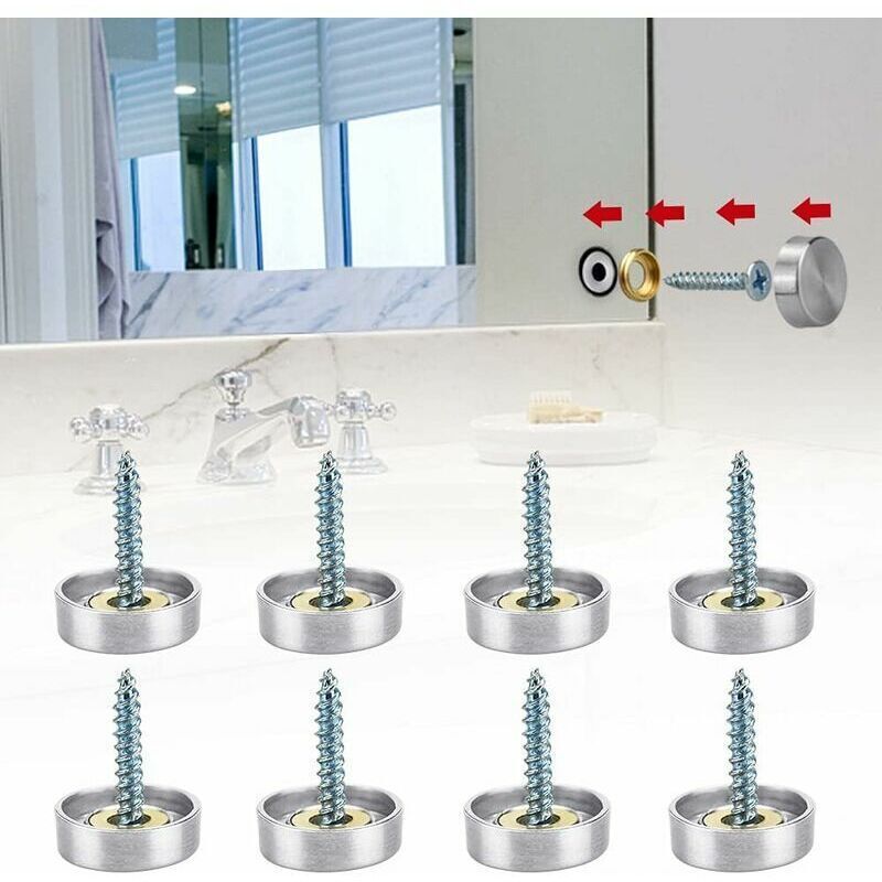 20x Stainless Steel Mirror Screw Cover Caps Decorative 16mm Bathroom