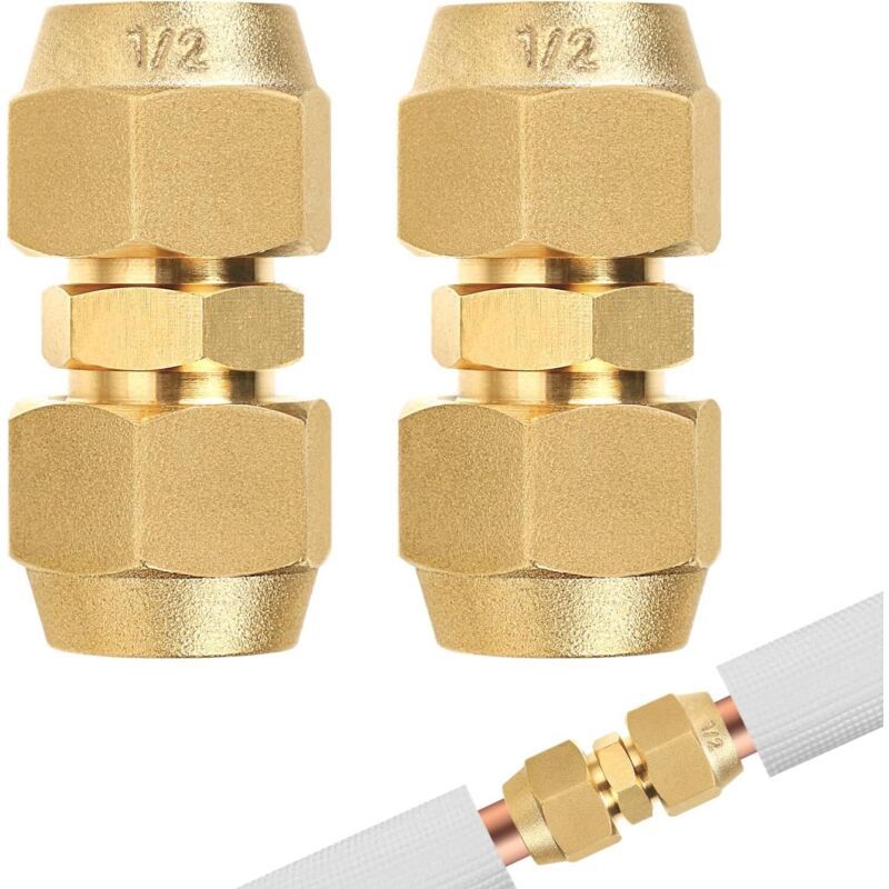 2x Copper Air Con Hose Extension Couplers 0.5in No Welding Required