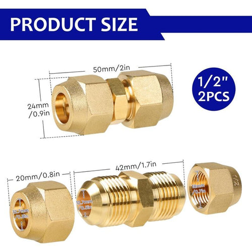 2x Copper Air Con Hose Extension Couplers 0.5in No Welding Required