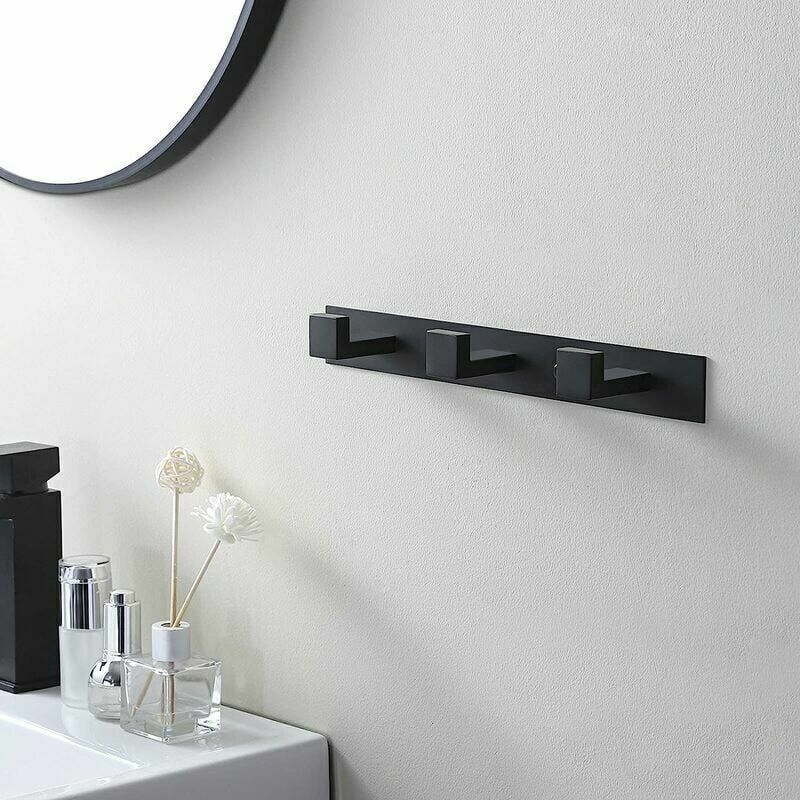 Door Manteau Bathroom Wall Black, Mounted a 3 Hooks Door Manteau Wall Mounted Patere Bathroom Steel Stainless SUS304 Mat