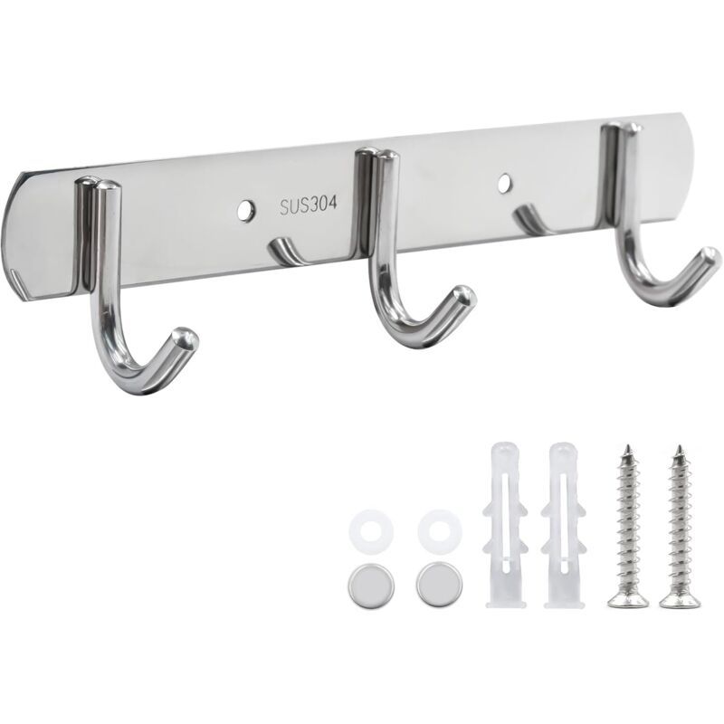 Patere a 3 Hooks in Steel Stainless for Bedroom a Coucher Armoire, Kitchen Bathroom