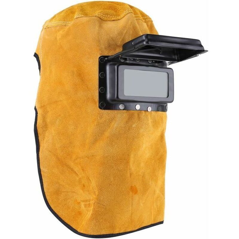 Leather Welding Hood Helmet Mask with Flip Lens Heat Resistant Breathable