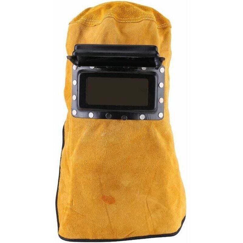 Leather Welding Hood Helmet Mask with Flip Lens Heat Resistant Breathable