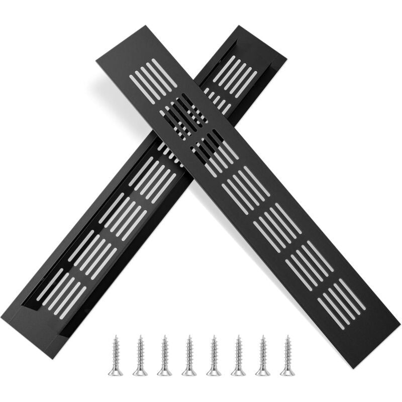 2x Aluminium Rectangular Air Vent Grilles 30x5cm Black with Screws