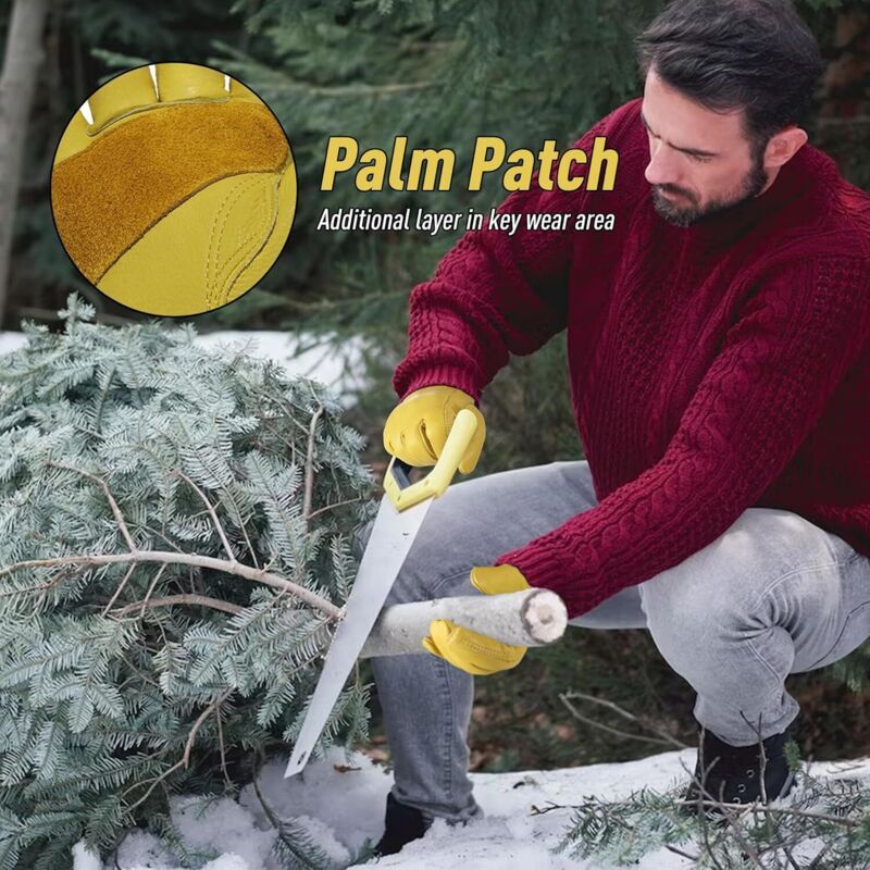 Winter Leather Work Gloves Fleece Lined Thermal Gardening Size L