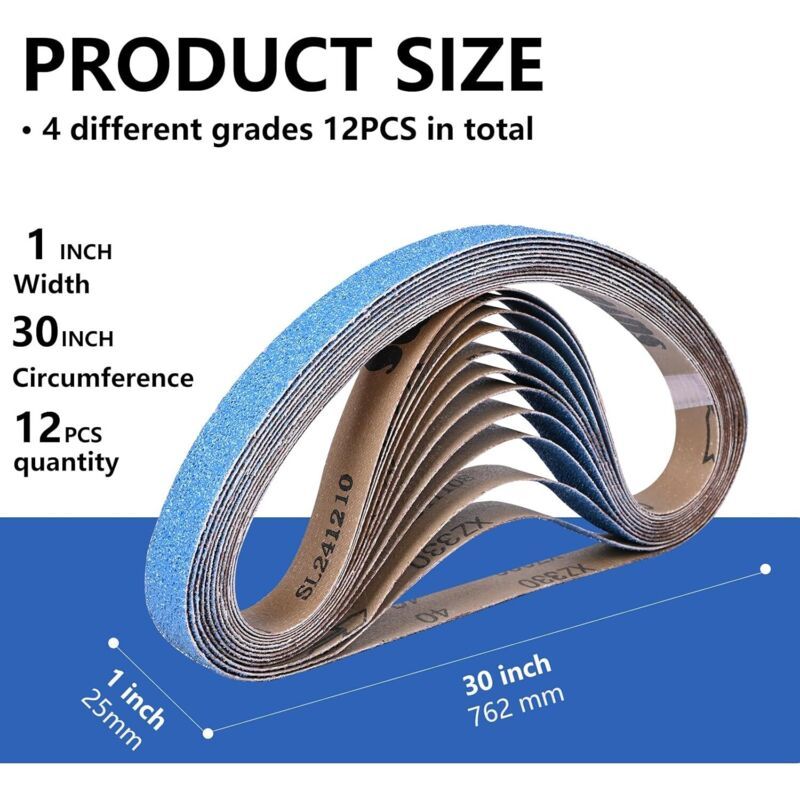 12x Zirconia Sanding Belts 25x762mm Grit 40 60 80 120 Metal Rust Removal