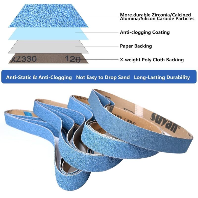 12x Zirconia Sanding Belts 25x762mm Grit 40 60 80 120 Metal Rust Removal