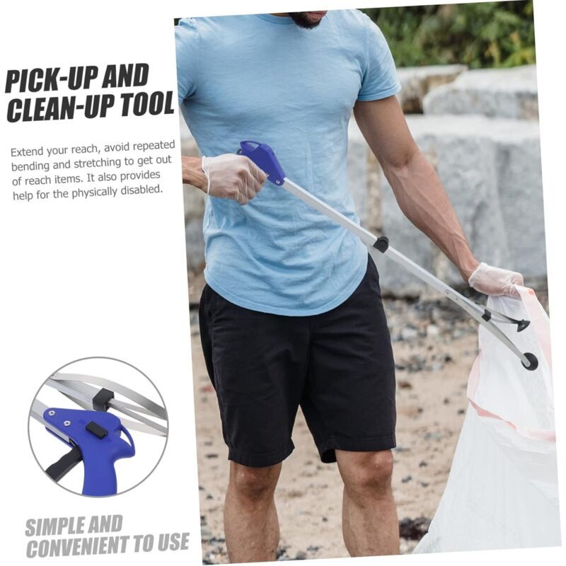 2x Foldable Aluminium Litter Picker Grabber Reach Tool for Elderly Garden