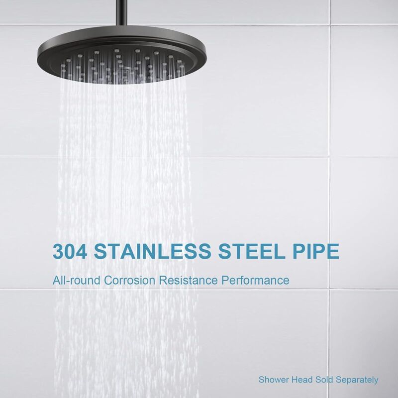 Straight Shower Head Arm 10cm Black for Fixed High Pressure Heads