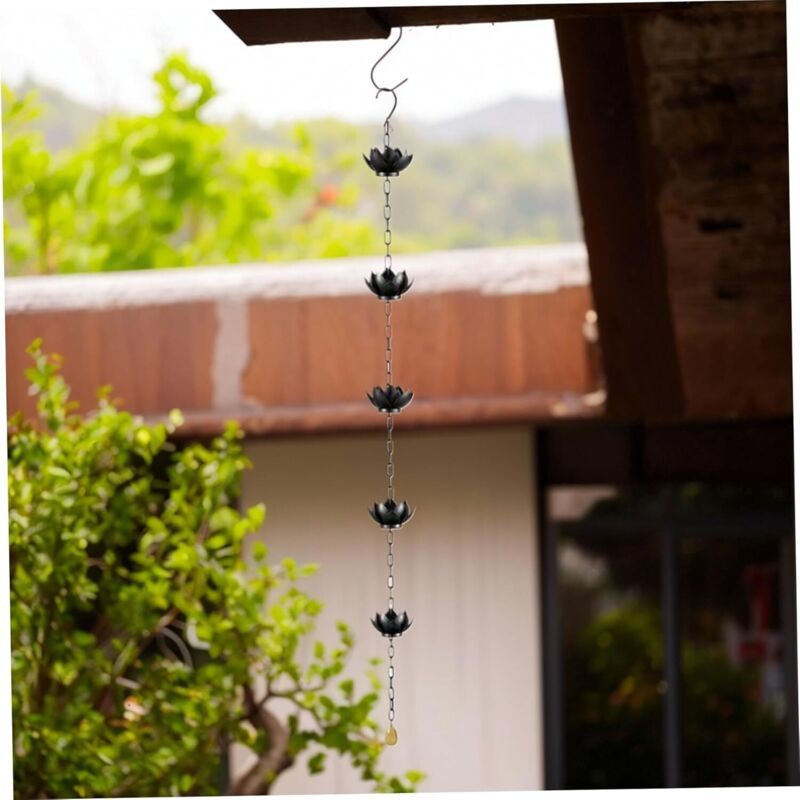Lotus Rain Chain 125cm Metal Gutter Downpipe Garden Drainage Feature