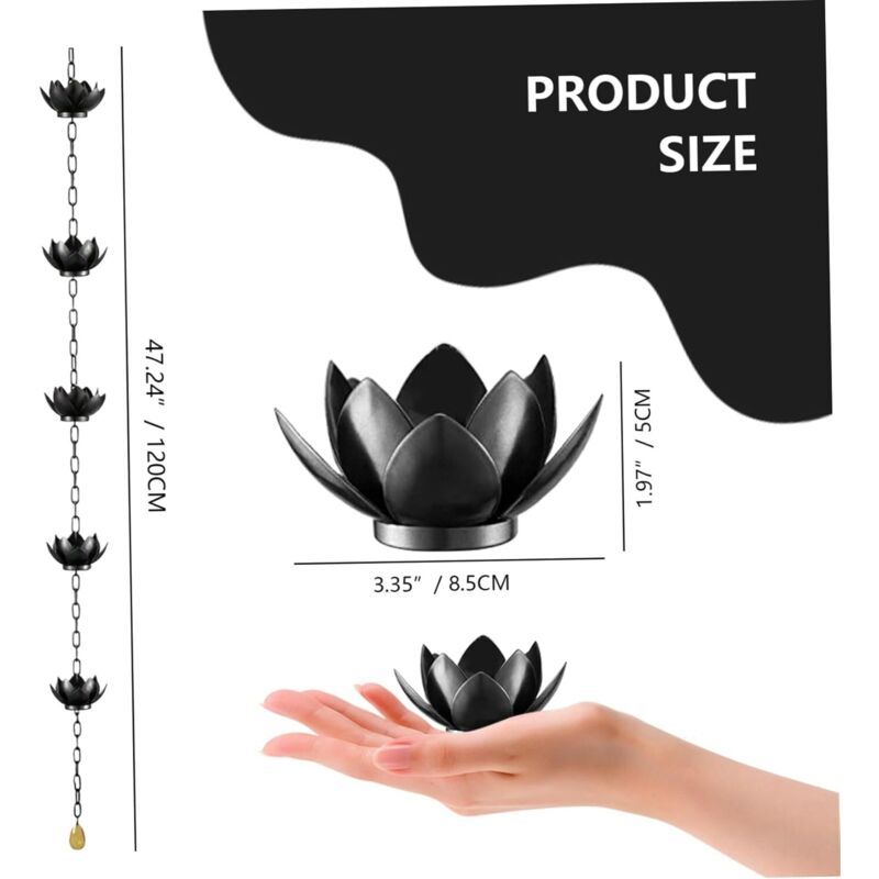 Lotus Rain Chain 125cm Metal Gutter Downpipe Garden Drainage Feature
