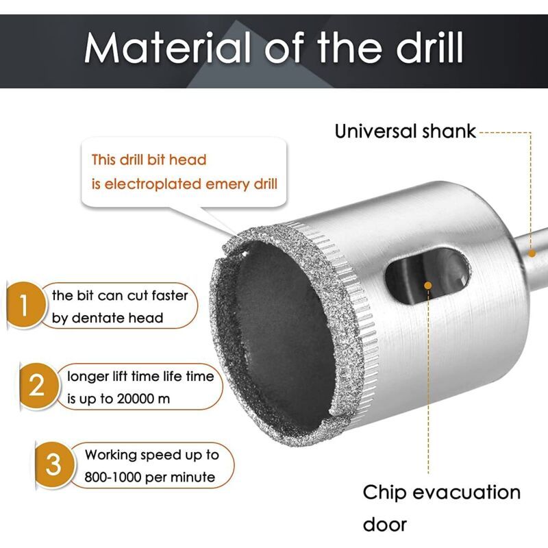15x Diamond Hole Saw Drill Bit Set 8-50mm for Glass Tile Ceramic
