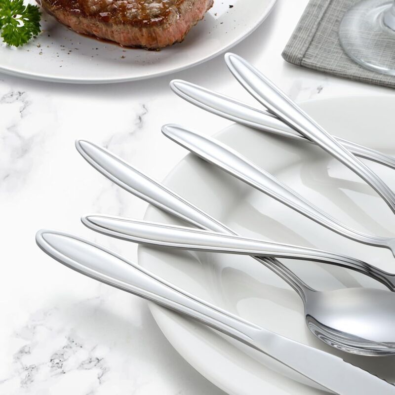 24pc Stainless Steel Cutlery Set for 6 Straight Handle Dishwasher Safe