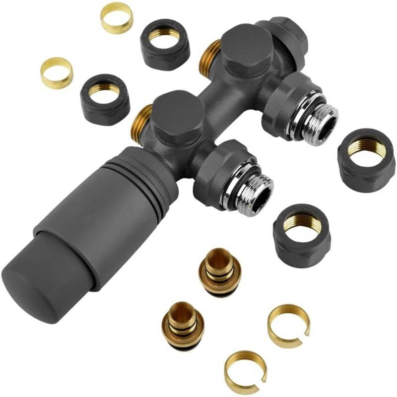 Thermostatic Radiator Valve Multiblock Kit 50mm Central Connection Anthracite
