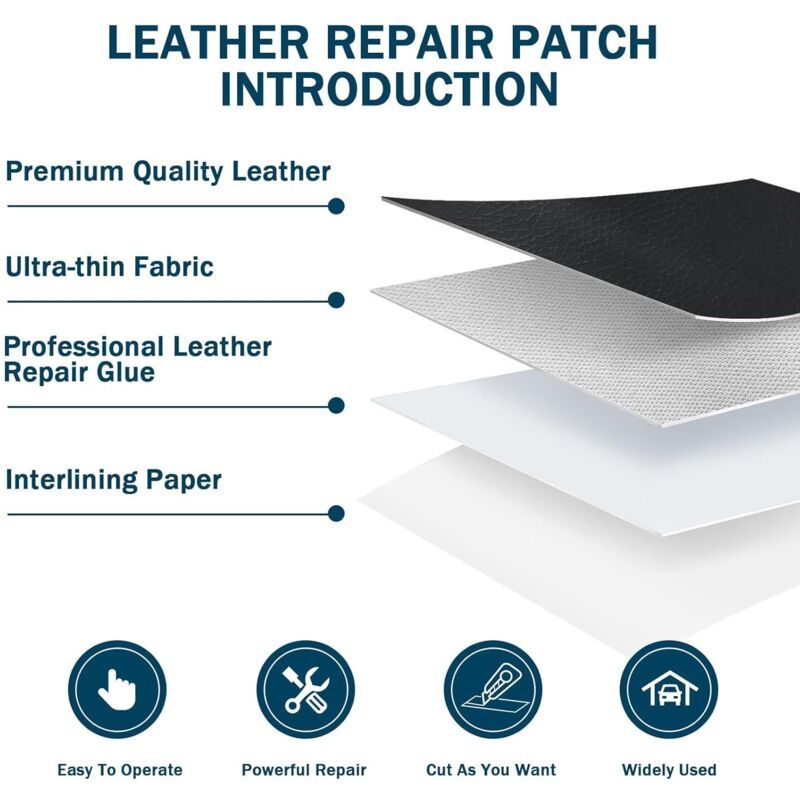 Self-Adhesive Leather Repair Patch Black 50x100cm for Bags Boots Sofas