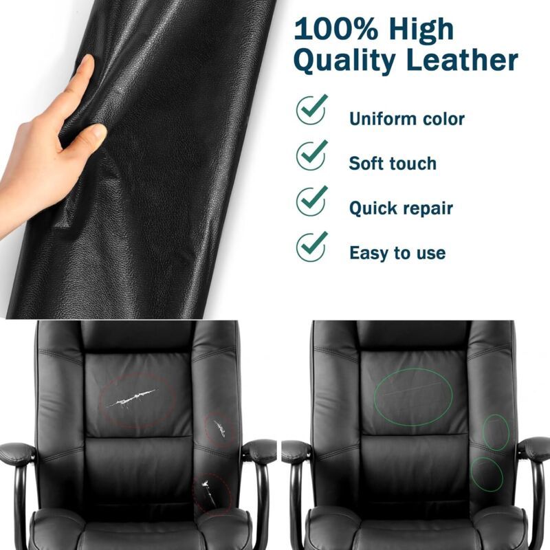Self-Adhesive Leather Repair Patch Black 50x100cm for Bags Boots Sofas