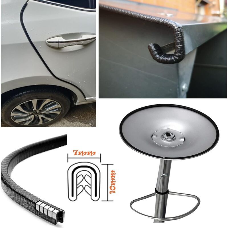 10m U-Shape Car Door Edge Seal Protector Strip Black No Glue Needed