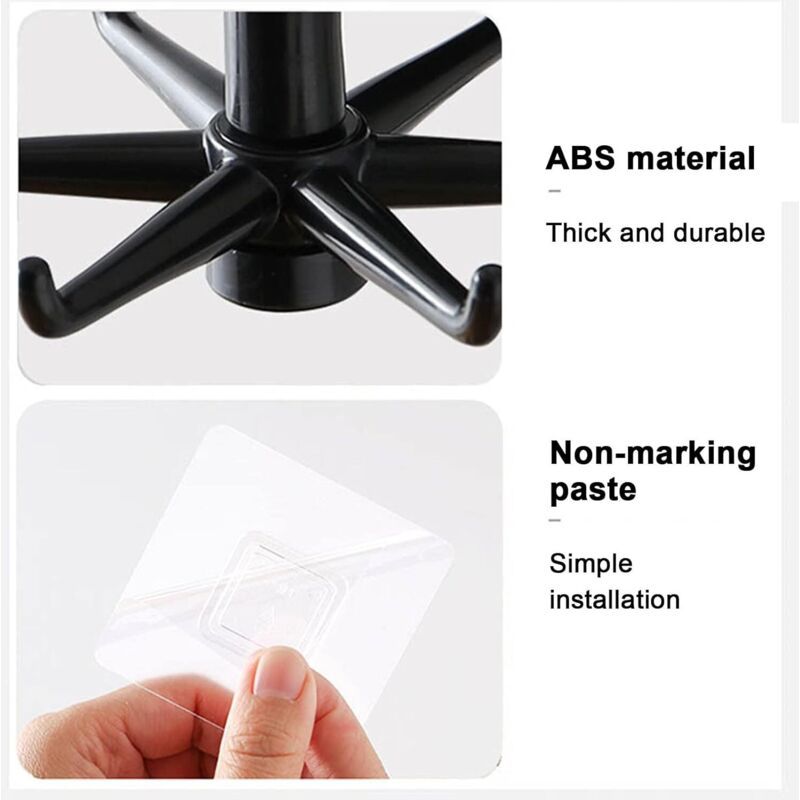 2x 360 Rotating Kitchen Utensil Rack Self-Adhesive 6-Hook Organiser