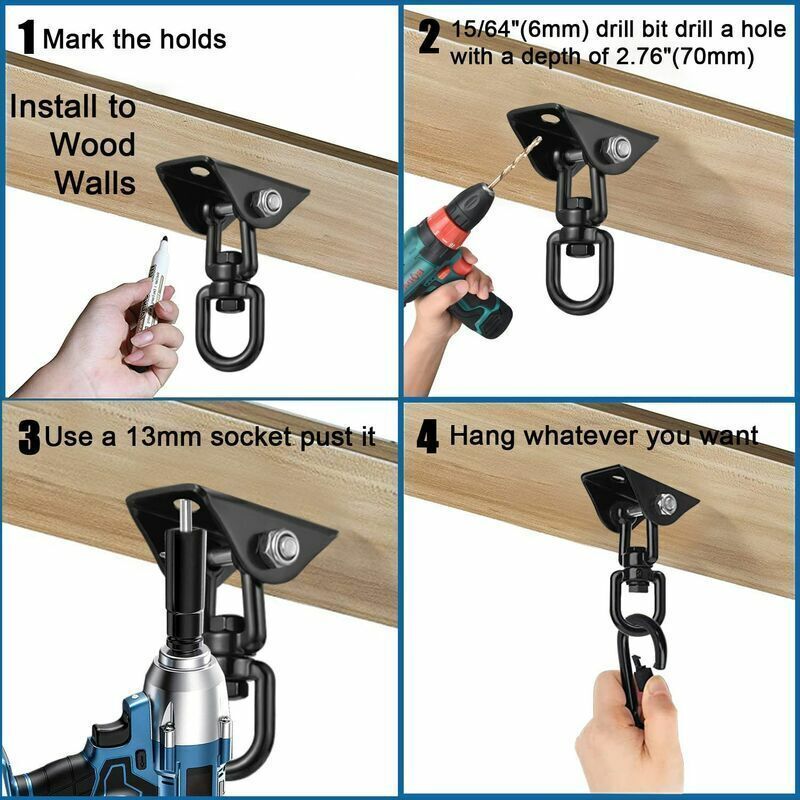 360 Swivel Ceiling Hook for Hanging Chair Hammock Yoga Swing with Screws