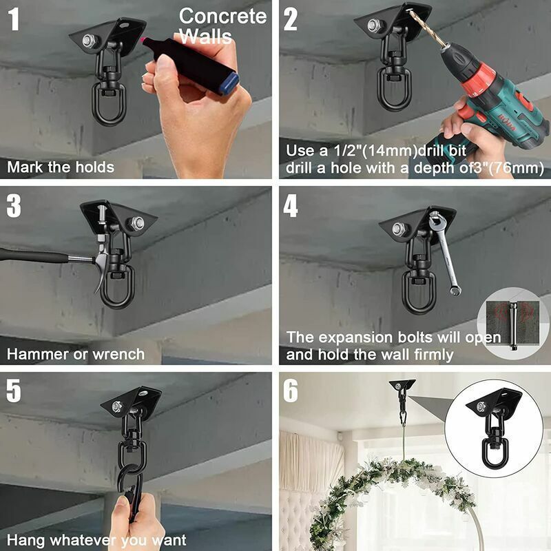 360 Swivel Ceiling Hook for Hanging Chair Hammock Yoga Swing with Screws