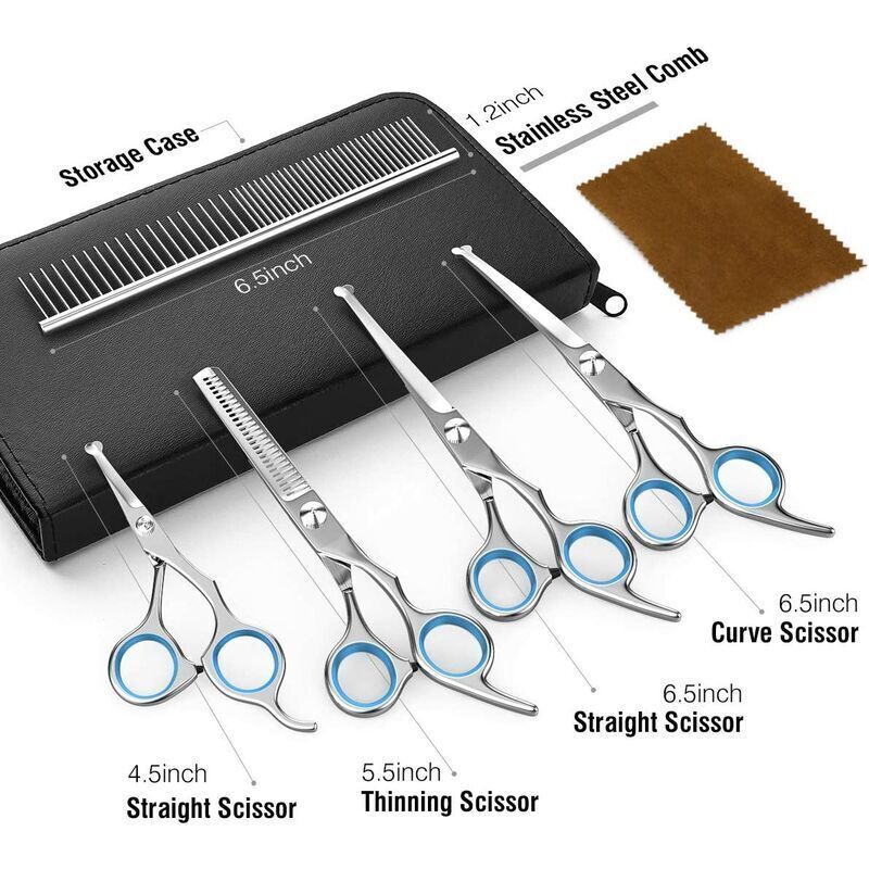 5pc Titanium Coated Stainless Dog Grooming Scissors Set Blue Pet Tool Kit