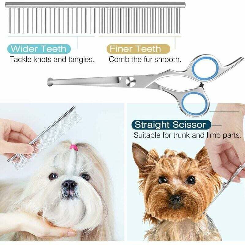 5pc Titanium Coated Stainless Dog Grooming Scissors Set Blue Pet Tool Kit