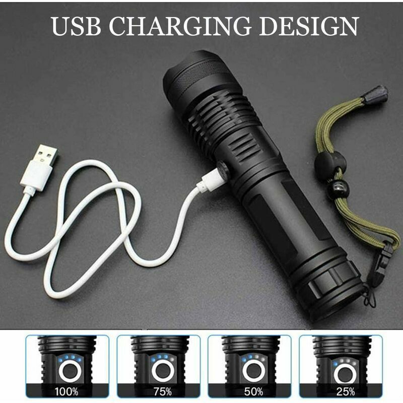 9000 Lumen LED Torch USB Rechargeable XHP70 Ultra Bright Pocket Flashlight