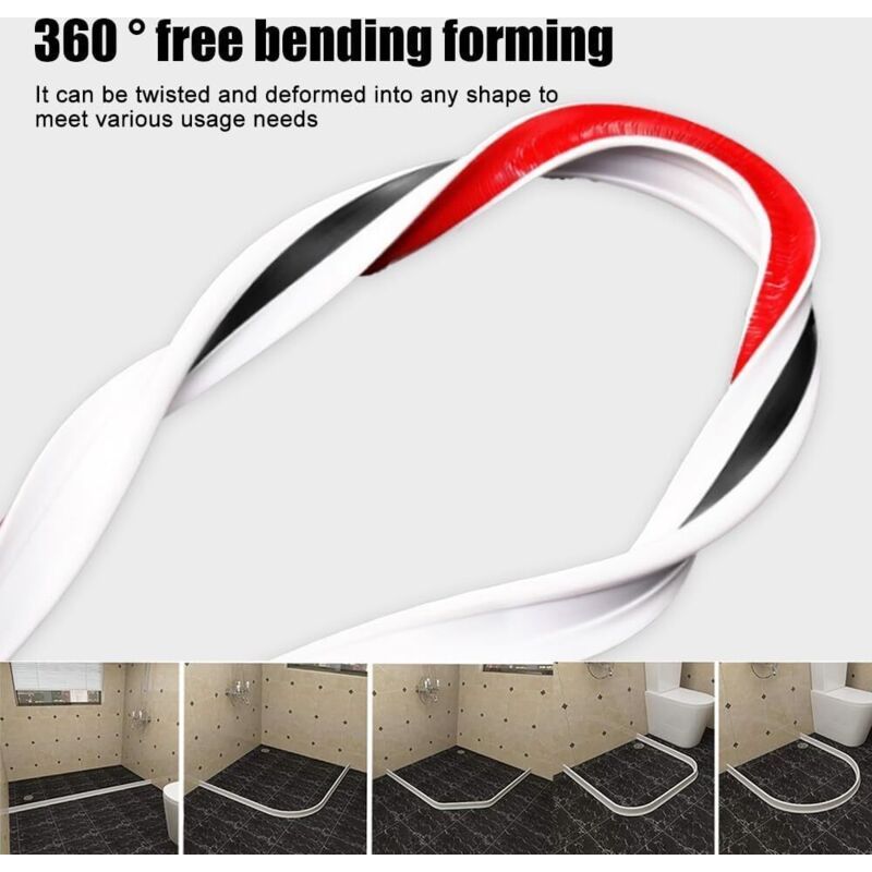 Foldable Silicone Shower Threshold Water Dam Barrier Self-Adhesive 2m