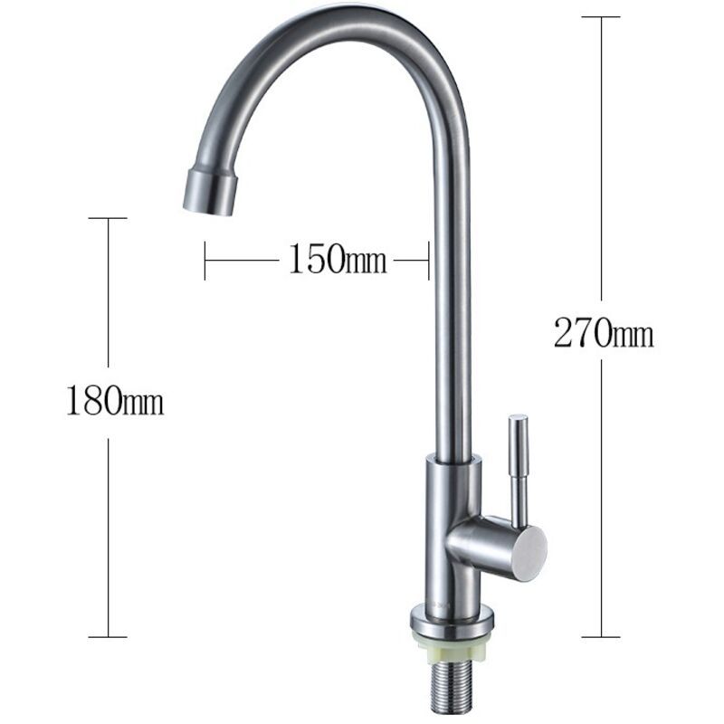 Single Lever Cold Water Kitchen Tap 360 Swivel Stainless Steel Sink Faucet