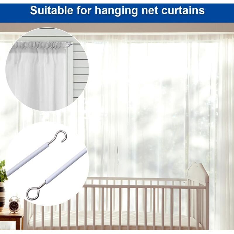 Curtain Wire 10m White with 25 Eye Bolts and Screw Hooks for Nets