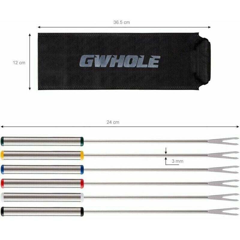 6x Stainless Steel Fondue Forks 24cm for Cheese Chocolate Meat Dessert