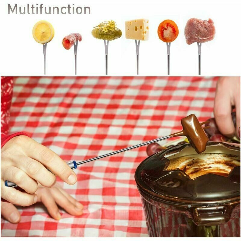 6x Stainless Steel Fondue Forks 24cm for Cheese Chocolate Meat Dessert