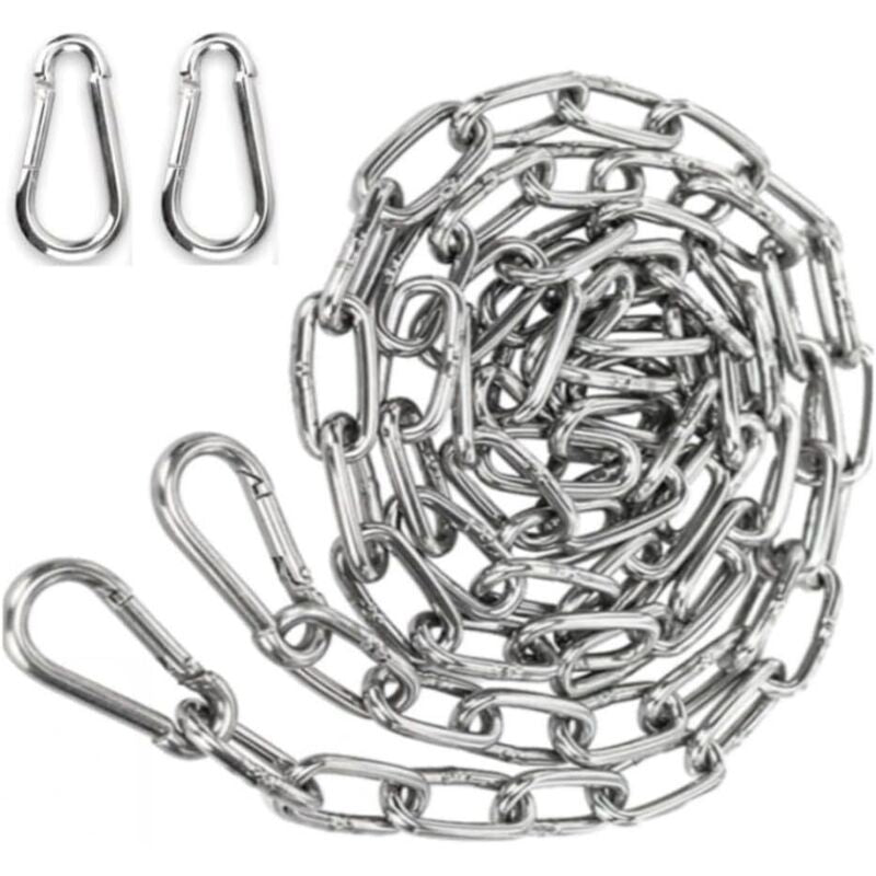 2x Stainless Steel Chain 3mm x 2m with Carabiners for Hammock Hanging