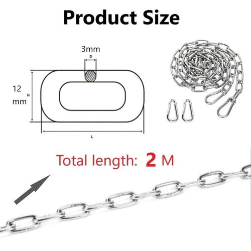 2x Stainless Steel Chain 3mm x 2m with Carabiners for Hammock Hanging