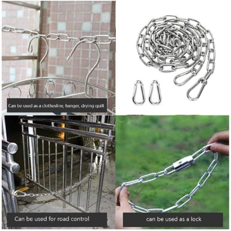 2x Stainless Steel Chain 3mm x 2m with Carabiners for Hammock Hanging
