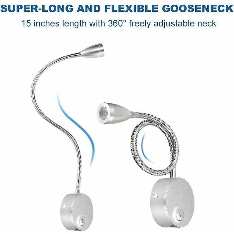 Wall Mounted LED Bedside Reading Light Gooseneck Dimmable Touch 3W