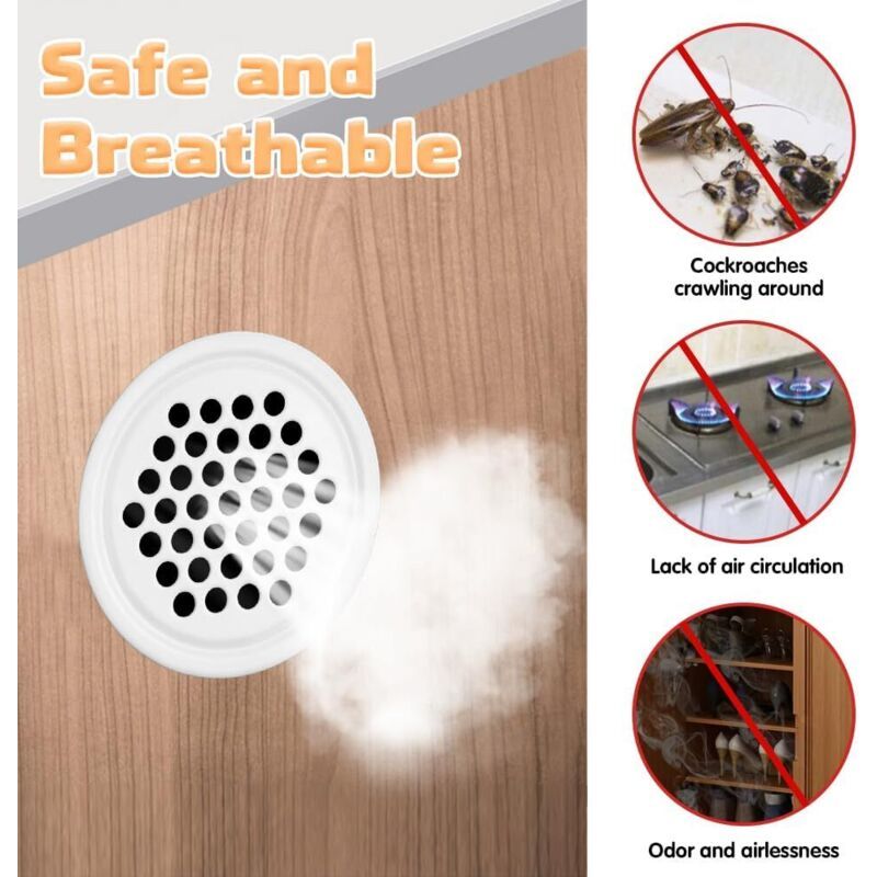 20x Round Air Vent Grilles 35mm White for Cabinets Cupboards Wardrobe