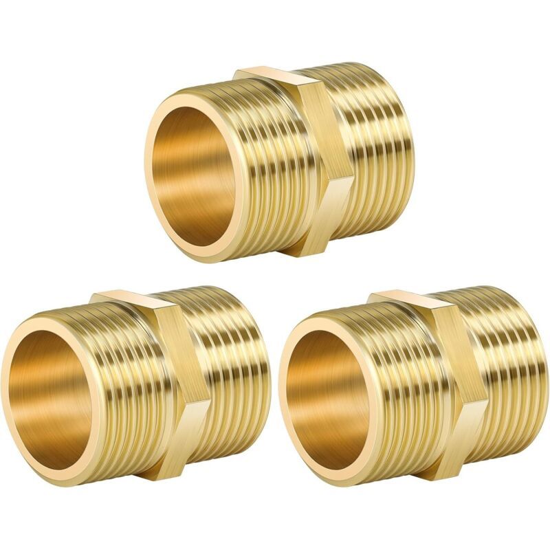 3x Brass Hex Double Nipple Fittings 3/4in BSP Rust-Proof Drinking Water Safe