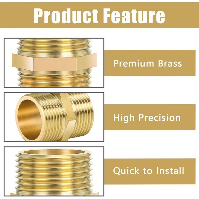 3x Brass Hex Double Nipple Fittings 3/4in BSP Rust-Proof Drinking Water Safe