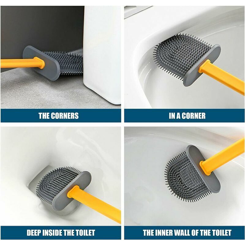 Silicone Toilet Brush and Quick-Dry Holder Antibacterial Blue