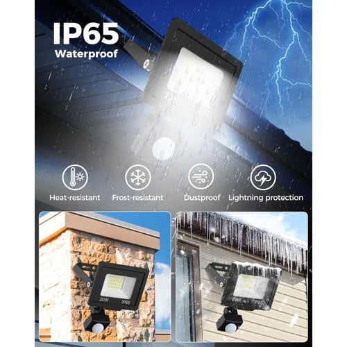 20W LED Floodlight with Motion Sensor 2000LM IP65 Outdoor Security White