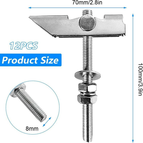 12x M8 Heavy Duty Spring Toggle Anchors Galvanised Steel Ceiling Drywall