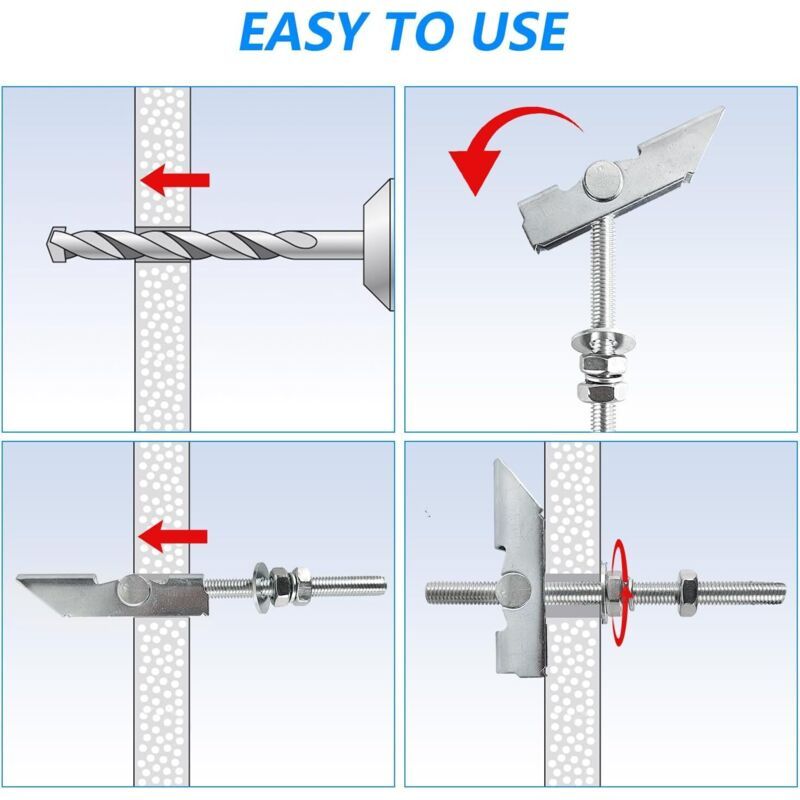12x M8 Heavy Duty Spring Toggle Anchors Galvanised Steel Ceiling Drywall
